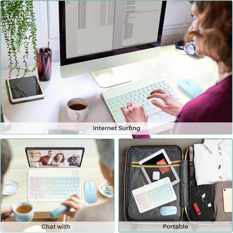 Guiheng Bluetooth Keyboard and Mouse Combo for iPad - Rechargeable Wireless Keyboard & Mouse with 7-Color Backlit Compatible with iPad 9th/8th Gen, iPad Pro/Air/Mini, iPhone14/13/12 Pro,(10 inch Blue) - Image 3